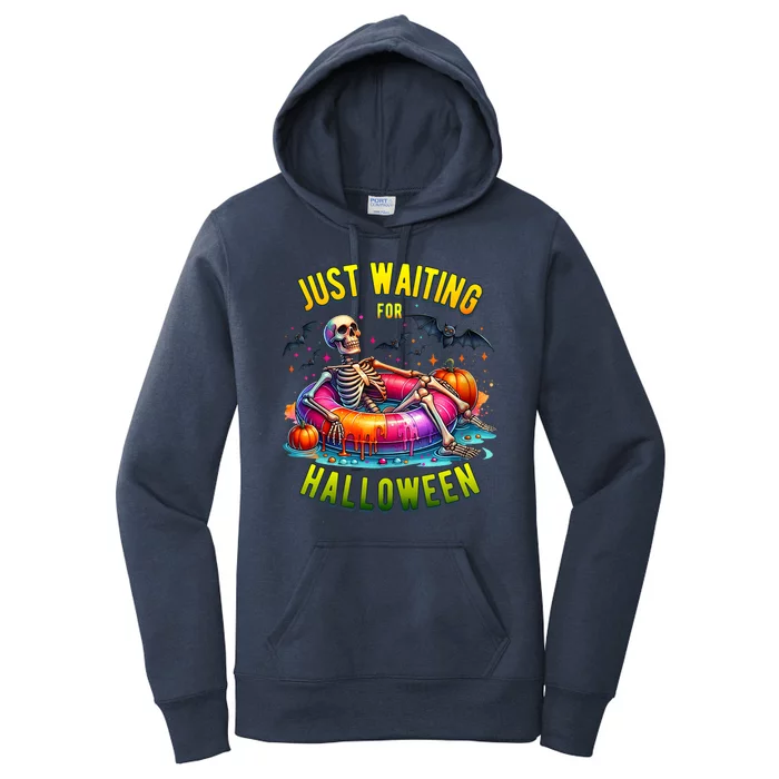 Just Waiting For Halloween Spooky Skeleton Summer Funny Women's Pullover Hoodie