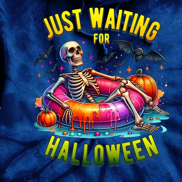 Just Waiting For Halloween Spooky Skeleton Summer Funny Tie Dye Hoodie