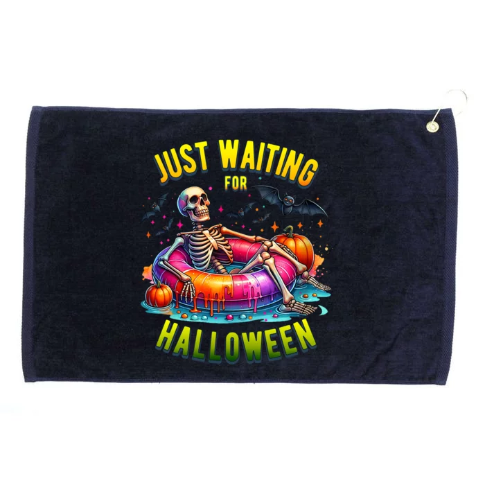 Just Waiting For Halloween Spooky Skeleton Summer Funny Grommeted Golf Towel