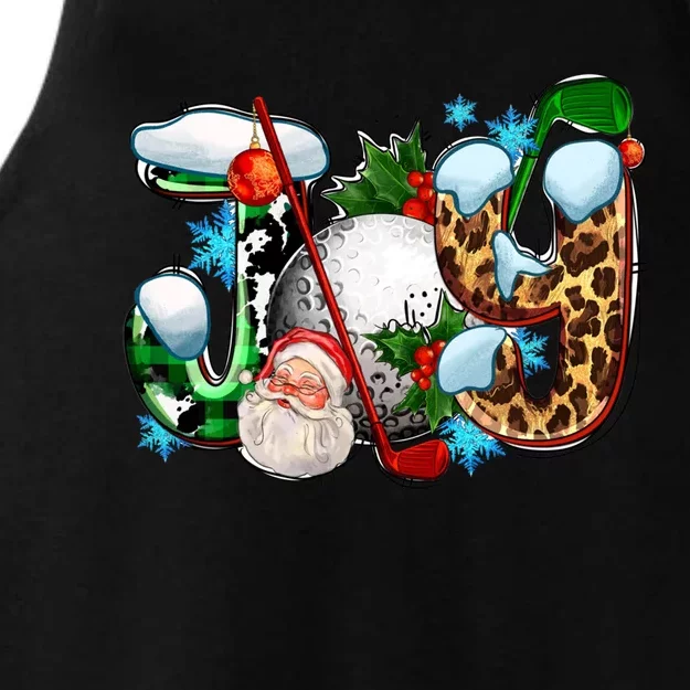 Joy With Golf And Santa Claus Golfing Christmas Pajamas Gift Ladies Tri-Blend Wicking Tank