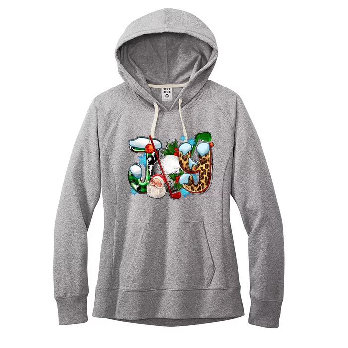 Joy With Golf And Santa Claus Golfing Christmas Pajamas Gift Women's Fleece Hoodie