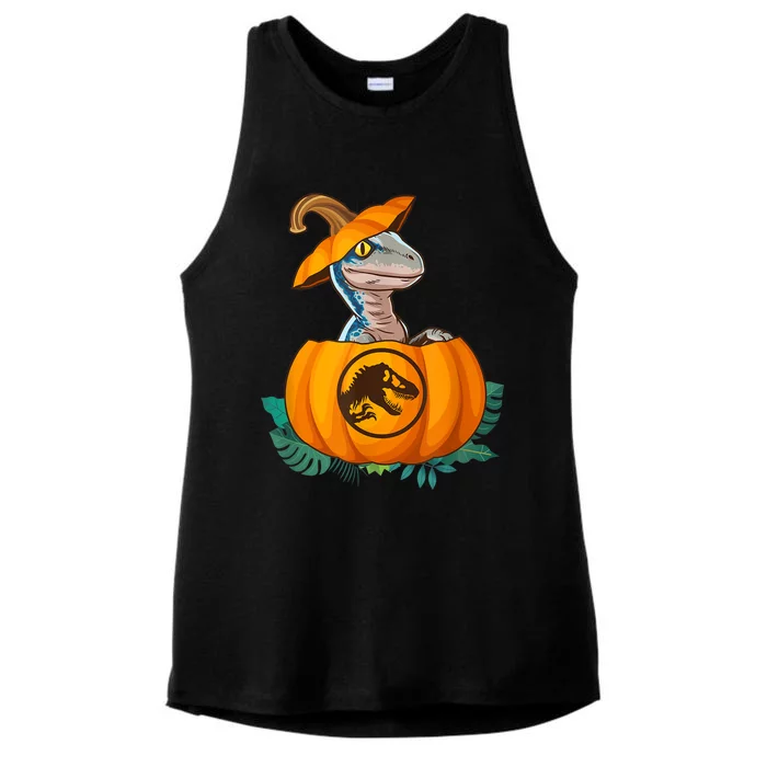 Jurassic World Halloween Dinosaur Pumpkin Logo Ladies Tri-Blend Wicking Tank