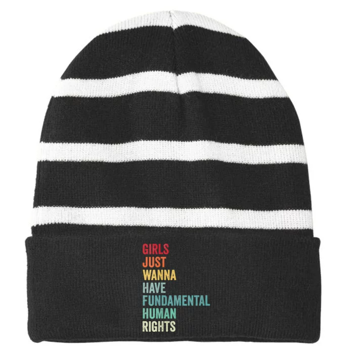 Just Wanna Have Fun Damental Human Rights Vintage Striped Beanie with Solid Band