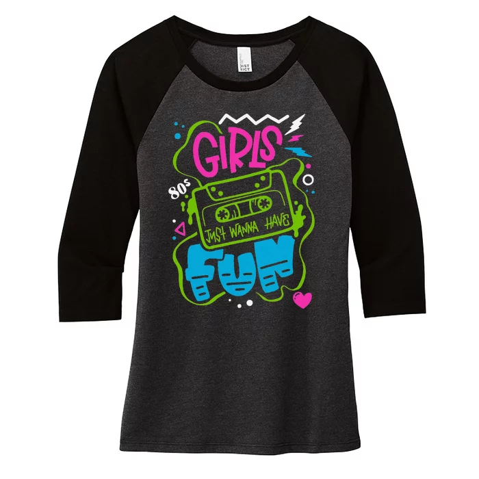 Just Wanna Have Fun Nostalgia 1980s Women's Tri-Blend 3/4-Sleeve Raglan Shirt