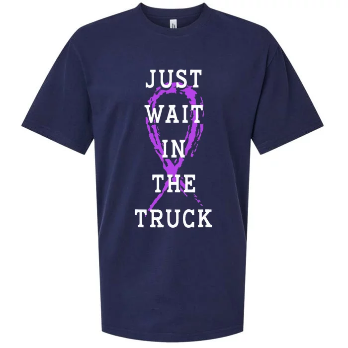 Just Wait In The Truck Purple Ribbon Cancer Awareness Day Sueded Cloud Jersey T-Shirt