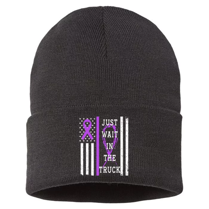 Just Wait In The Truck Purple Ribbon Cancer Awareness Day Sustainable Knit Beanie