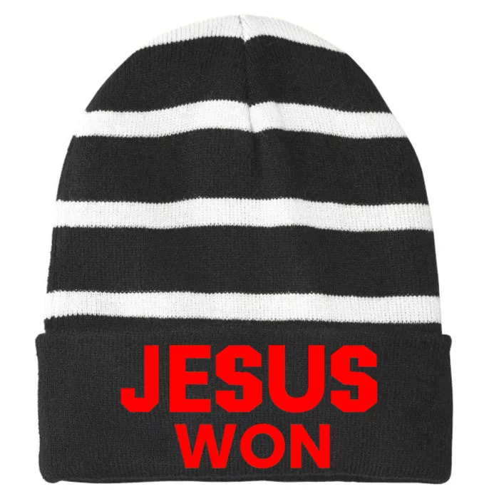 Jesus Won Striped Beanie with Solid Band