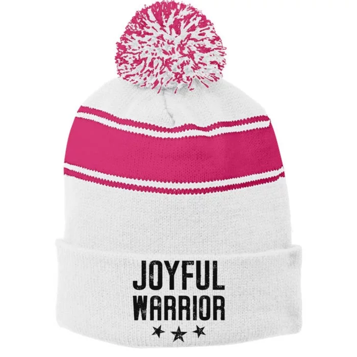 Joyful Warrior Kamala Harris 2024 Design Art Stripe Pom Pom Beanie