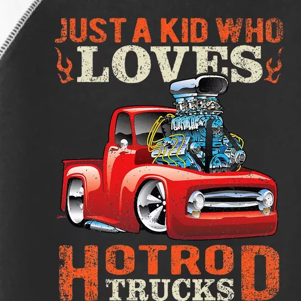 Just Who Loves Hotrod Trucks Cartoon Distressed Design Toddler Fine Jersey T-Shirt