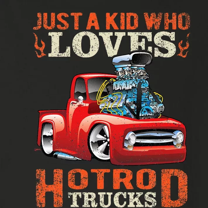 Just Who Loves Hotrod Trucks Cartoon Distressed Design Toddler Long Sleeve Shirt