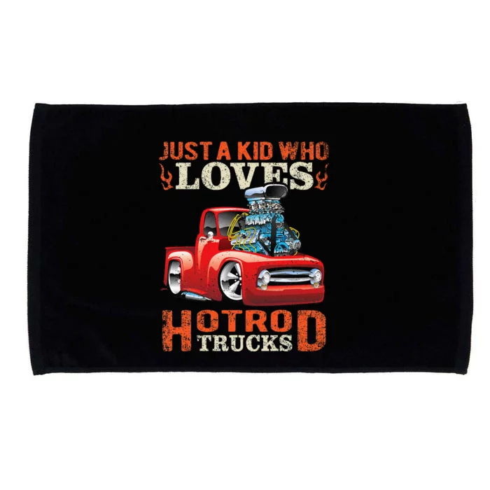 Just Who Loves Hotrod Trucks Cartoon Distressed Design Microfiber Hand Towel