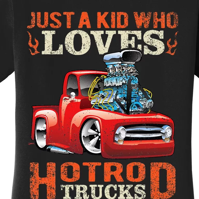 Just Who Loves Hotrod Trucks Cartoon Distressed Design Women's T-Shirt