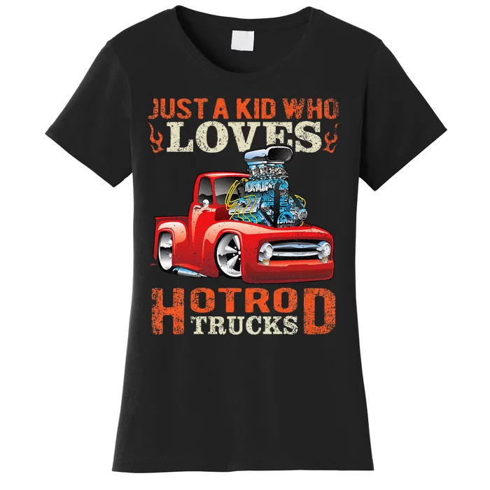 Just Who Loves Hotrod Trucks Cartoon Distressed Design Women's T-Shirt