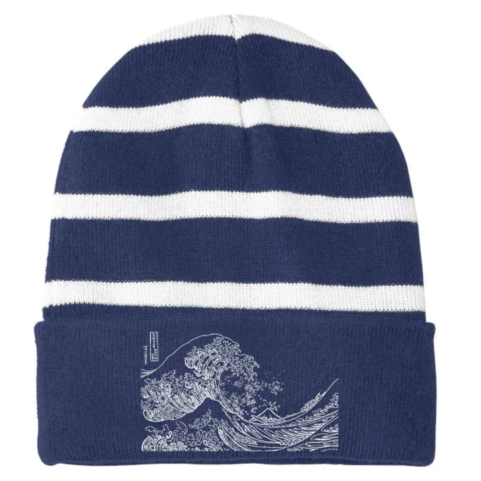 Japanese Wave Ocean Traditional Japan Graphic Striped Beanie with Solid Band