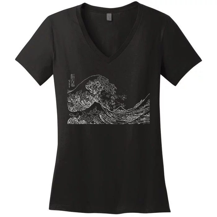 Japanese Wave Ocean Traditional Japan Women's V-Neck T-Shirt