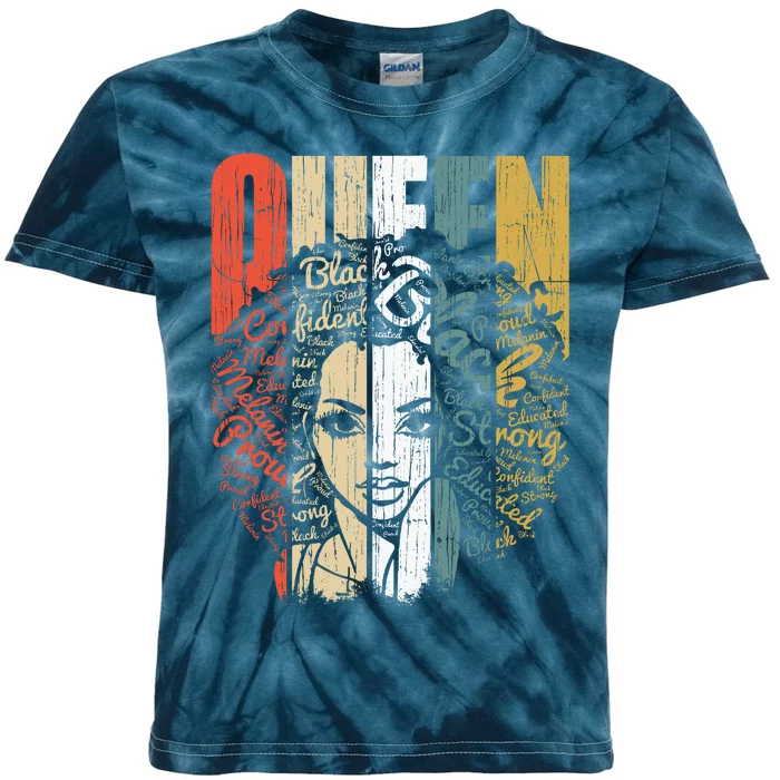 Juneteenths Wo Queen African American Natural Afro Kids Tie-Dye T-Shirt