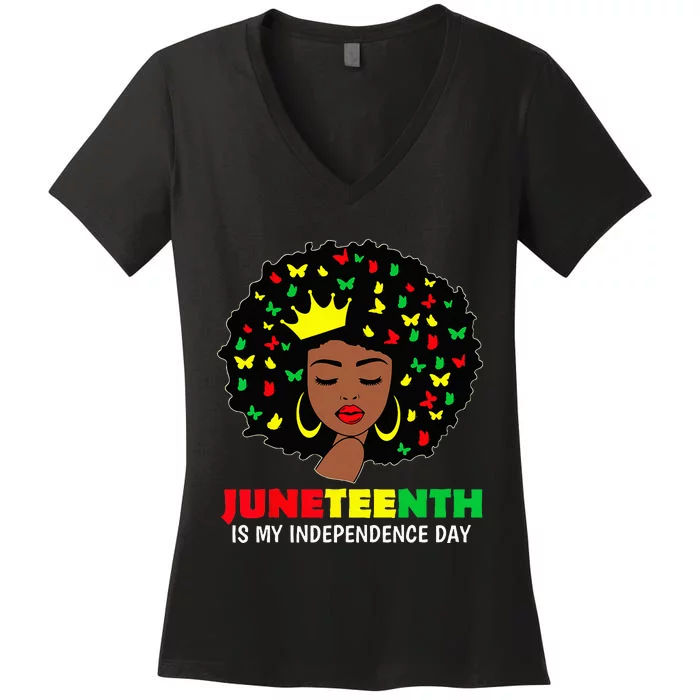 Juneteenth wo Queen African American black Wo Women's V-Neck T-Shirt