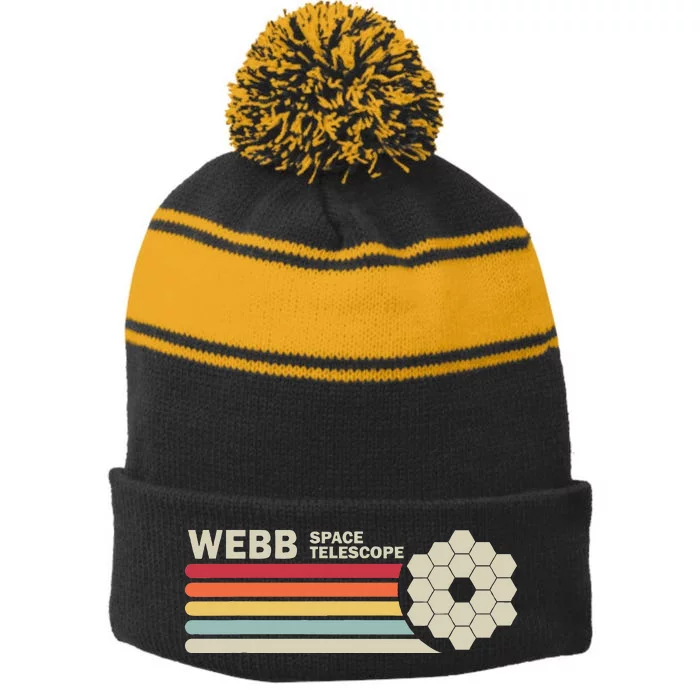 James Webb Space Telescope Retro Jwst Webb Telescope Stripe Pom Pom Beanie