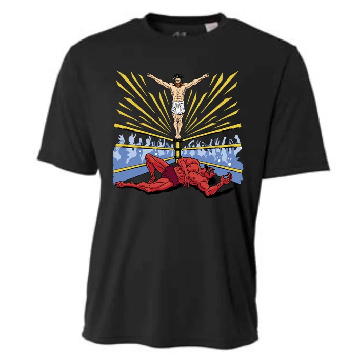 Jesus Wrestling Satan Cooling Performance Crew T-Shirt