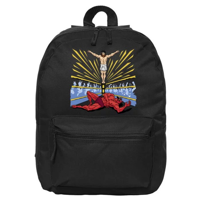 Jesus Wrestling Satan 16 in Basic Backpack