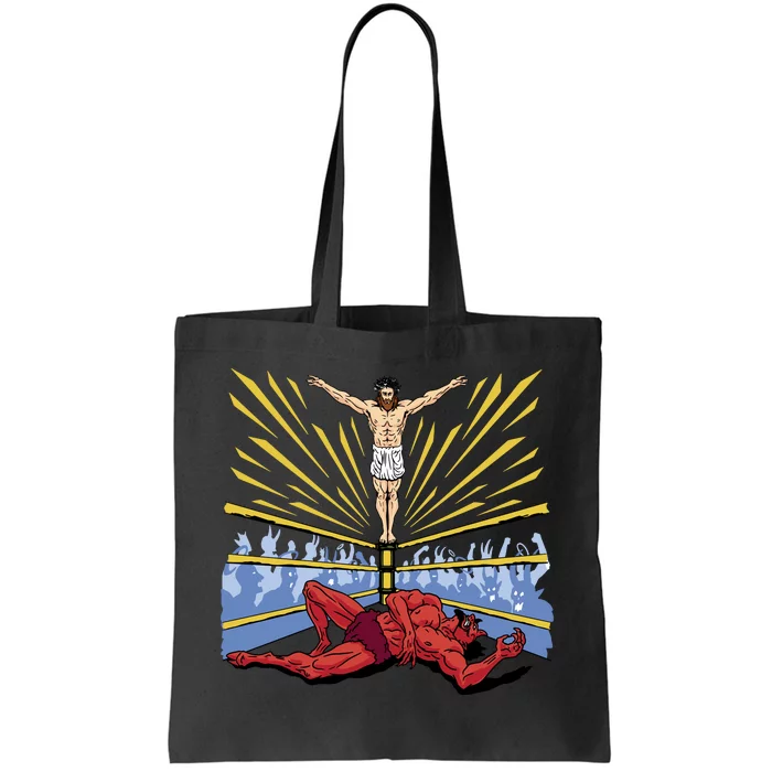 Jesus Wrestling Satan Tote Bag