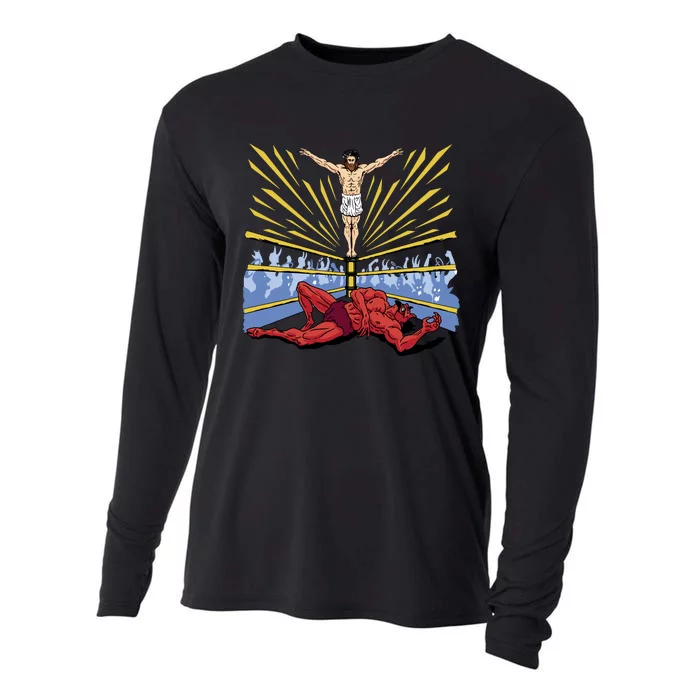 Jesus Wrestling Satan Cooling Performance Long Sleeve Crew