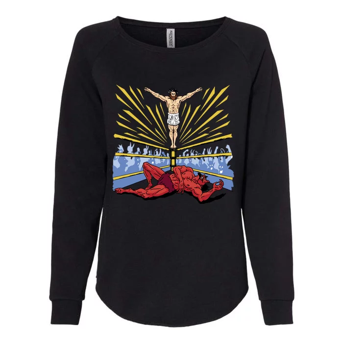 Jesus Wrestling Satan Womens California Wash Sweatshirt