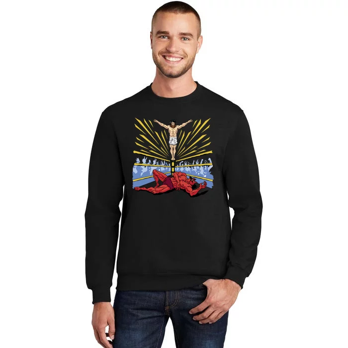 Jesus Wrestling Satan Tall Sweatshirt