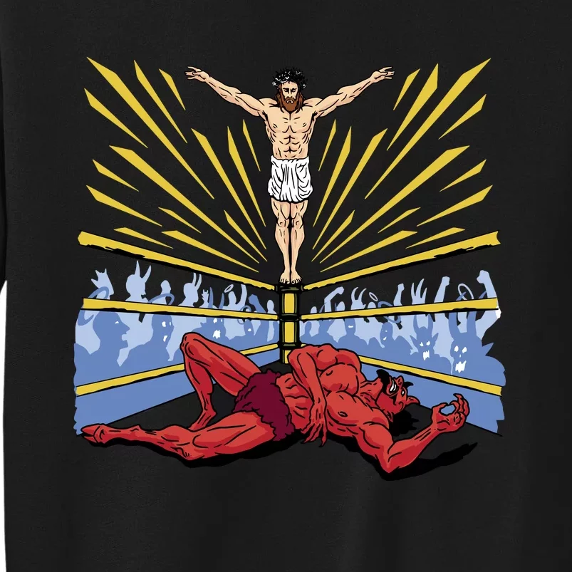 Jesus Wrestling Satan Tall Sweatshirt