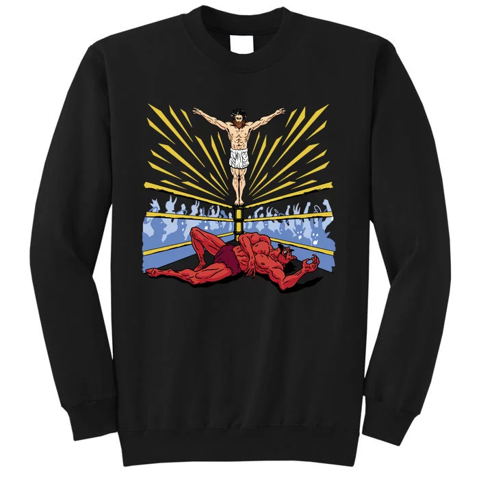 Jesus Wrestling Satan Tall Sweatshirt