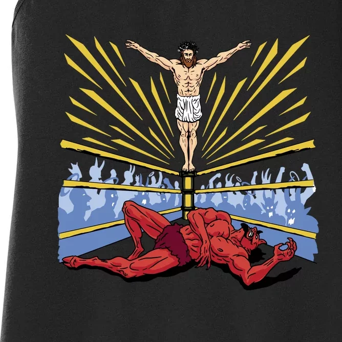 Jesus Wrestling Satan Women's Racerback Tank