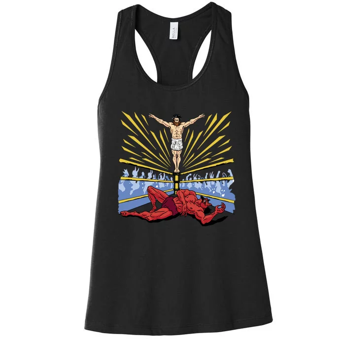 Jesus Wrestling Satan Women's Racerback Tank