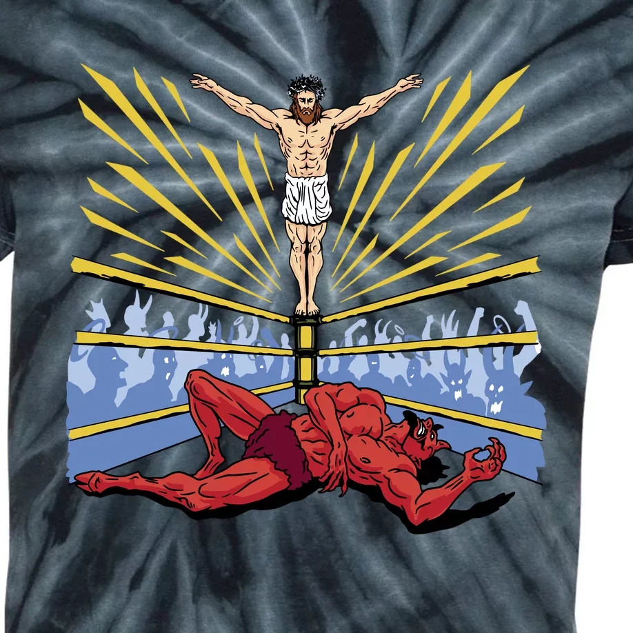 Jesus Wrestling Satan Kids Tie-Dye T-Shirt