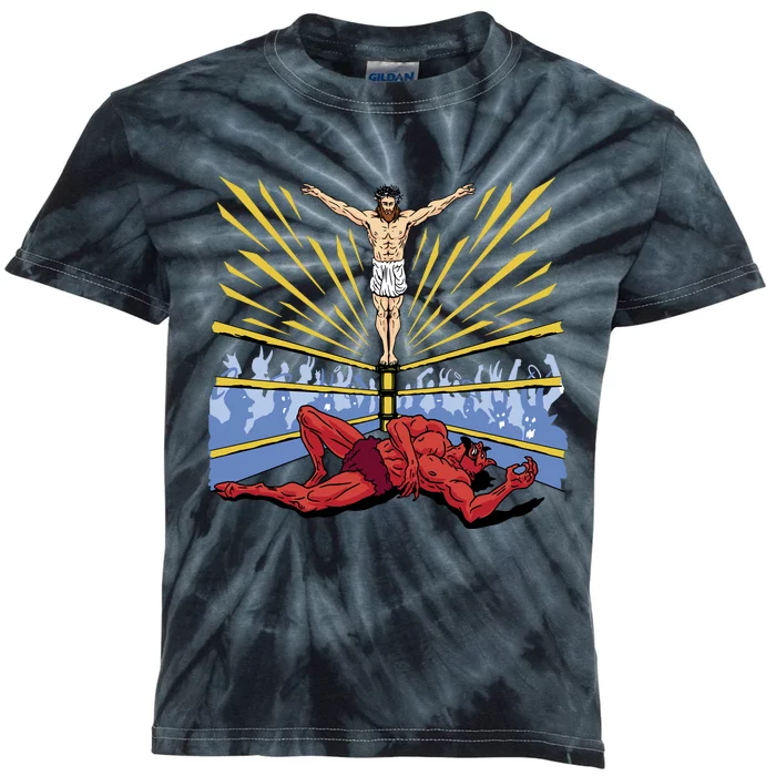 Jesus Wrestling Satan Kids Tie-Dye T-Shirt