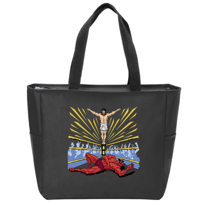 Jesus Wrestling Satan Zip Tote Bag