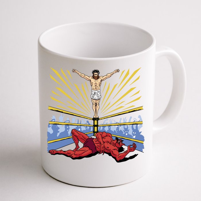 Jesus Wrestling Satan Front & Back Coffee Mug