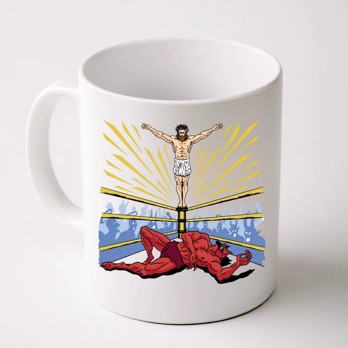 Jesus Wrestling Satan Front & Back Coffee Mug