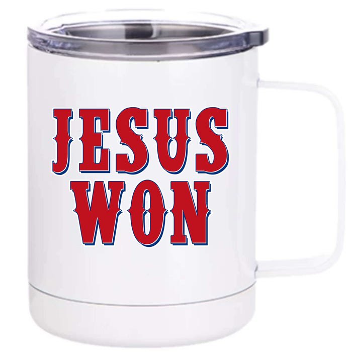 Jesus Won Texas Baseball Fan Front & Back 12oz Stainless Steel Tumbler Cup