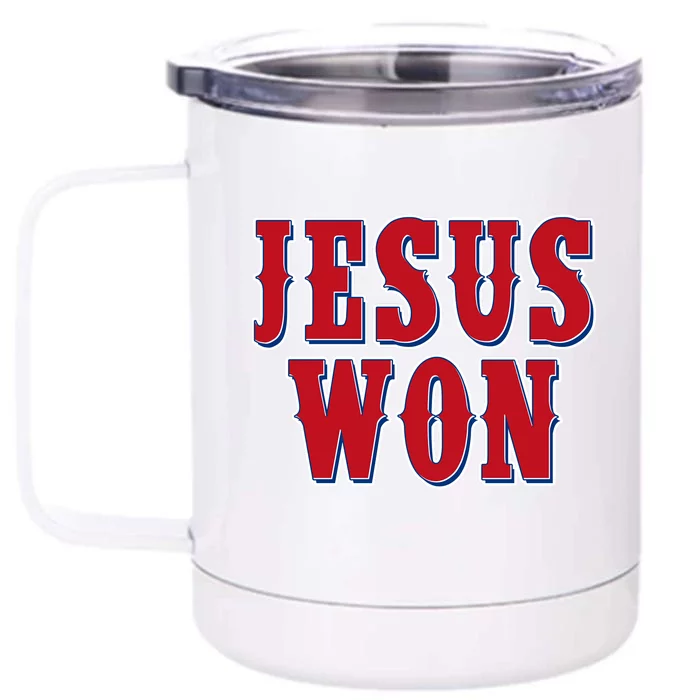 Jesus Won Texas Baseball Fan Front & Back 12oz Stainless Steel Tumbler Cup