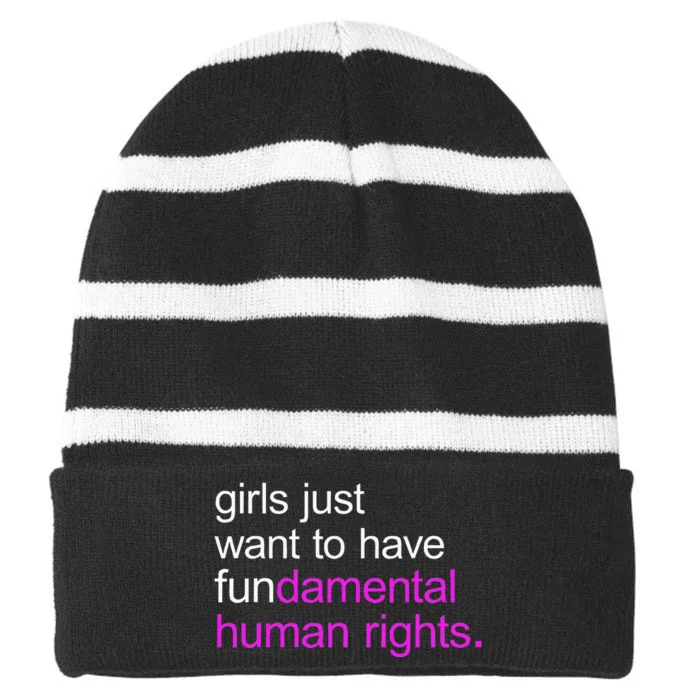 Just Want To Have Fundamental Human Rights Striped Beanie with Solid Band