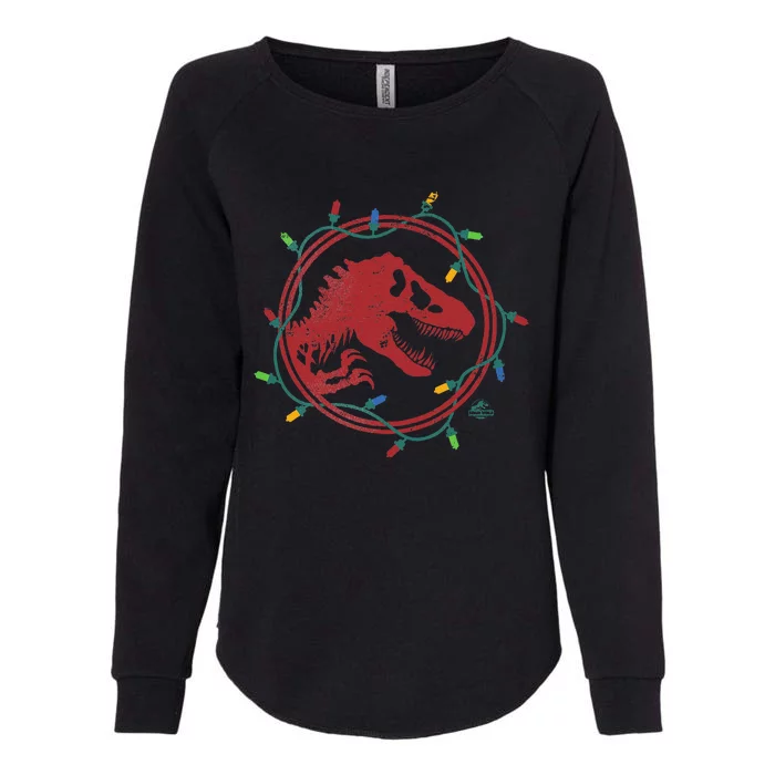 Jurassic World TRex Christmas Lights Womens California Wash Sweatshirt