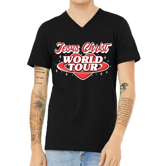 Jesus World Tour Christian Music Faith Concert Front & Back V-Neck T-Shirt