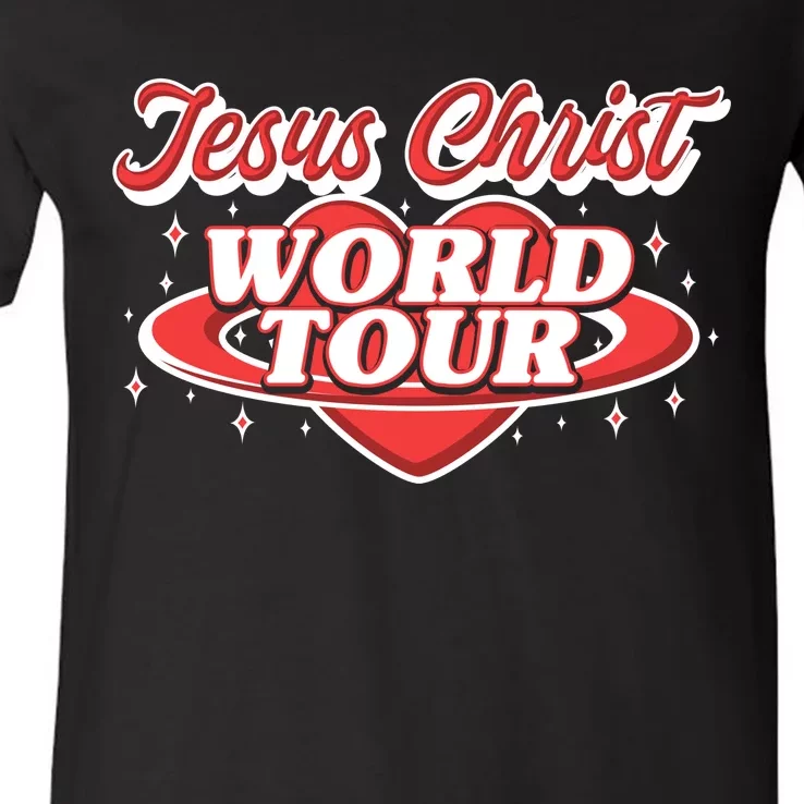 Jesus World Tour Christian Music Faith Concert Front & Back V-Neck T-Shirt