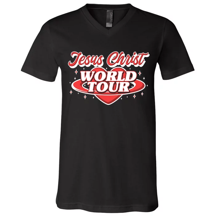 Jesus World Tour Christian Music Faith Concert Front & Back V-Neck T-Shirt