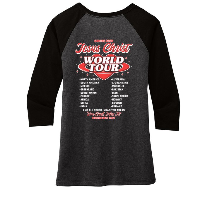 Jesus World Tour Christian Music Faith Concert Front & Back Women's Tri-Blend 3/4-Sleeve Raglan Shirt