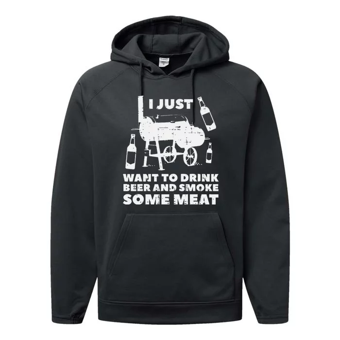 Just Want To Grill Some Meat Fun Bbq Barbecue Grill Dad Performance Fleece Hoodie