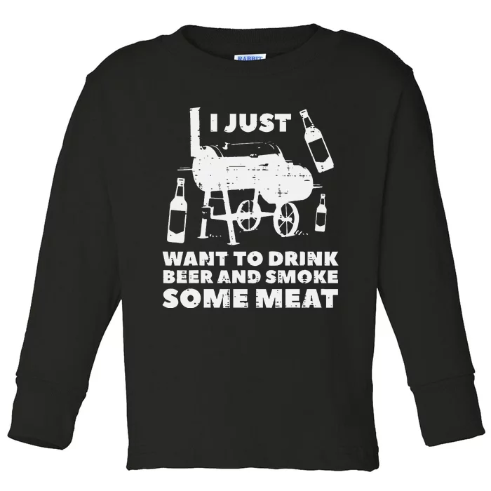 Just Want To Grill Some Meat Fun Bbq Barbecue Grill Dad Toddler Long Sleeve Shirt