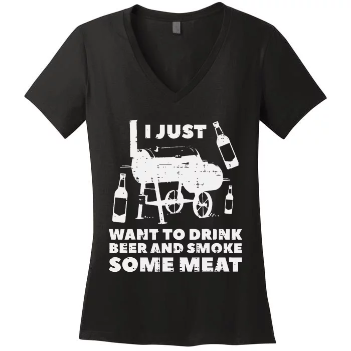 Just Want To Grill Some Meat Fun Bbq Barbecue Grill Dad Women's V-Neck T-Shirt