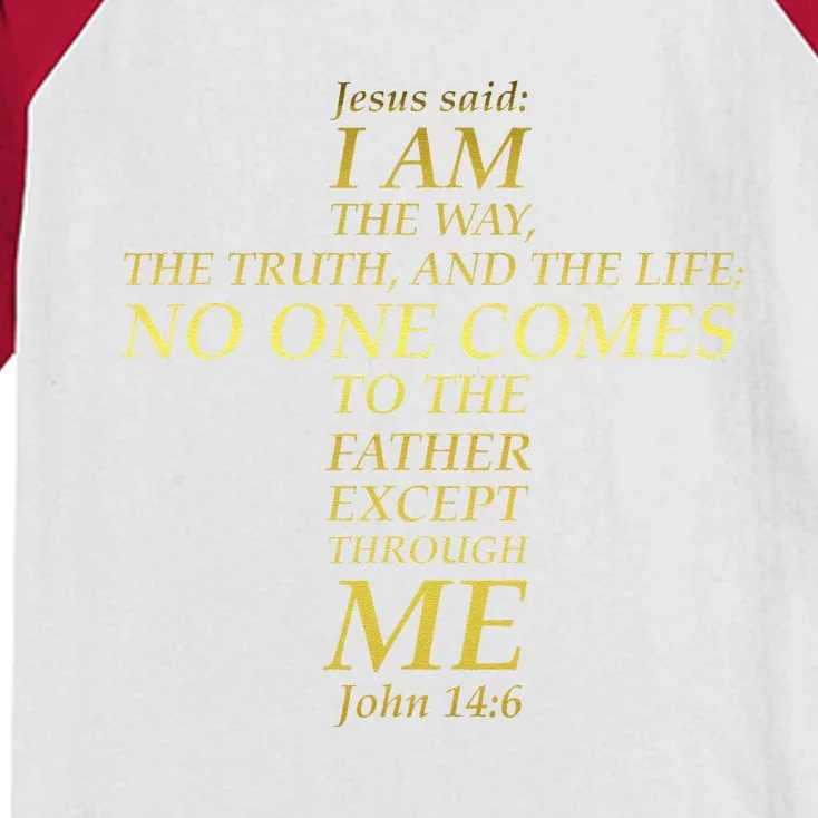 Jesus Way Truth Life Cross Bible Verse Scripture John 146 Kids Colorblock Raglan Jersey