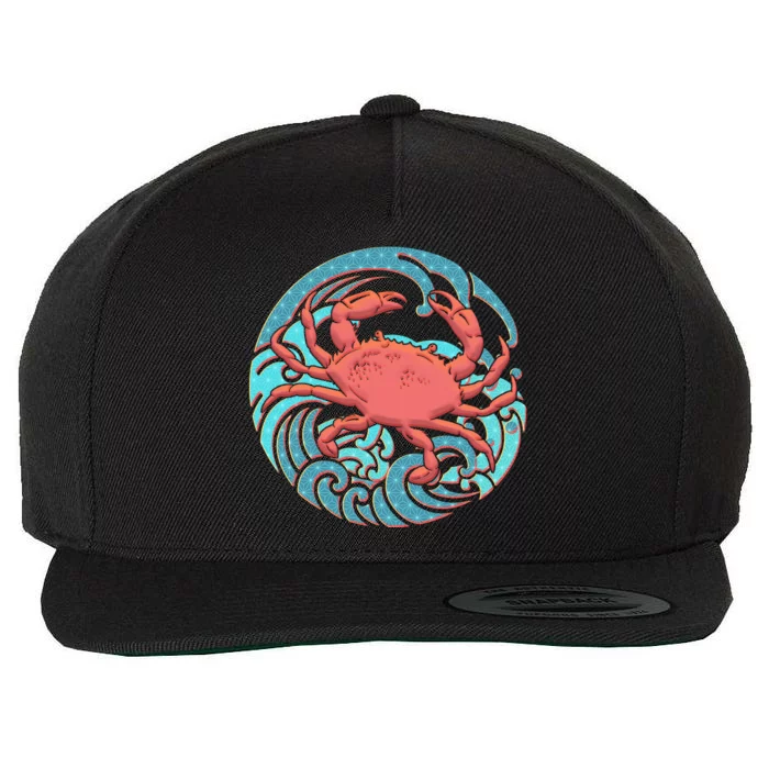 Japanese Water Wave Crab Wool Snapback Cap